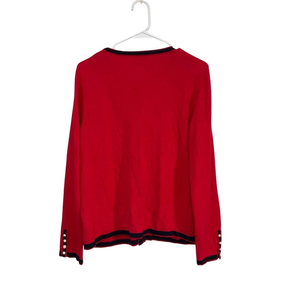 Talbots Tipping & Bow Charming Cardigan Red Cashmere Pearls Decorative Bow Large - Picture 2 of 8